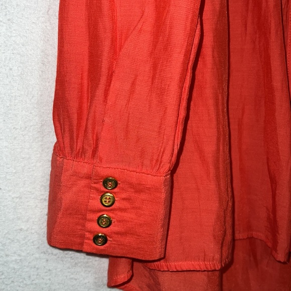 Cold Shoulder Coral Button Up Blouse Women’s Size Large Relaxed Fit Bright - Picture 3 of 7
